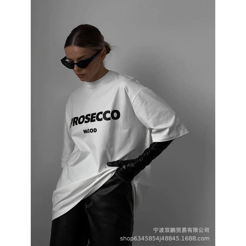Plus Size  Women's Summer Letter-printed Round Neck Loose Short Sleeved Top