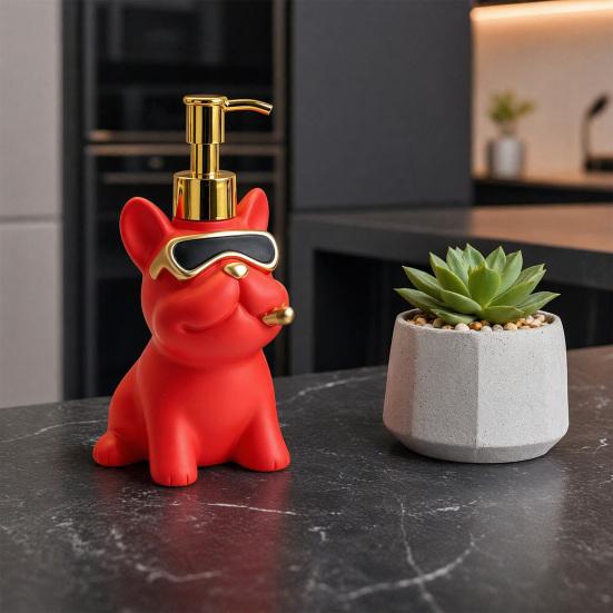 280ml Soap Dispenser, French Bulldog Design Liquid Soap Bottle, Large Capacity Press Pump for Hand Soap Shower Gel Bathroom Kitchen Use