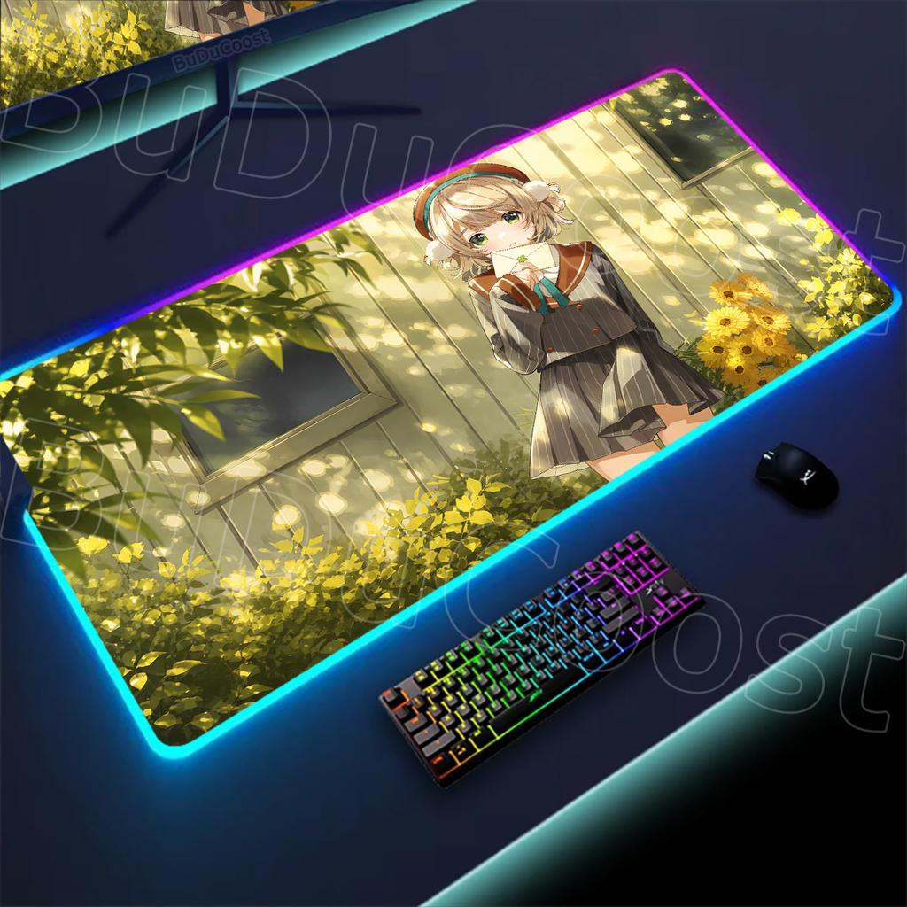 LED Table Pads Backlit Kawaii Girl Shigure Ui Popular Songs Shukusei Loli Kami Requiem Shigure RGB Mouse Pad Aesthetic Desk Mats