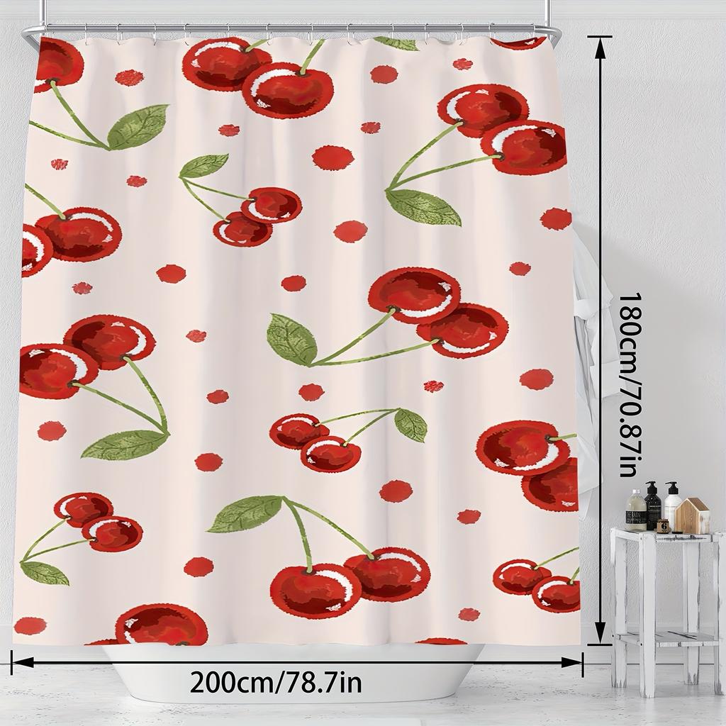 A Vibrant Cherry Delight Shower Curtain: Brighten Up Your Bathroom with This Cheerful Design Featuring Juicy Red Cherries