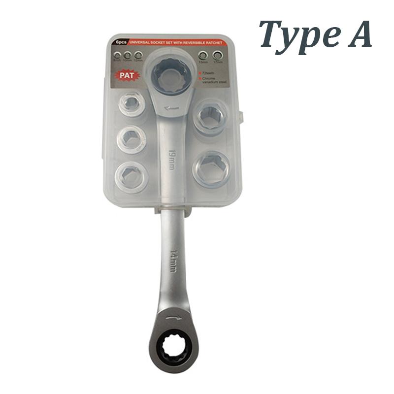 6 In1 Multifunctional Torque Double Head Reversible Ratchet Combination Spanner Set Chrome Vanadium Steel Ratchet Folding Wrench
