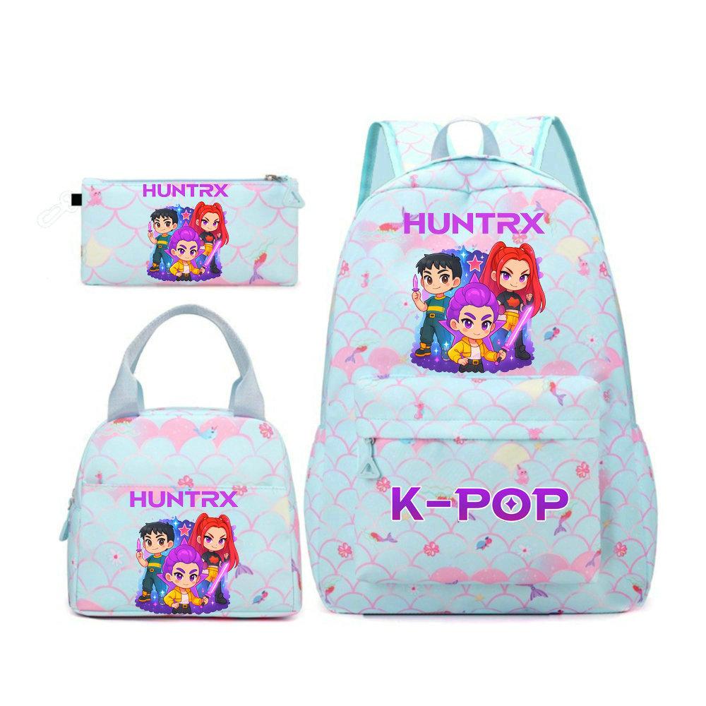 KPop Demon Hunters Character Colorful Backpack Three-Piece Set Rumi Mira Zoey HUNTR/X Saja Children'S Large Capacity Schoolbag
