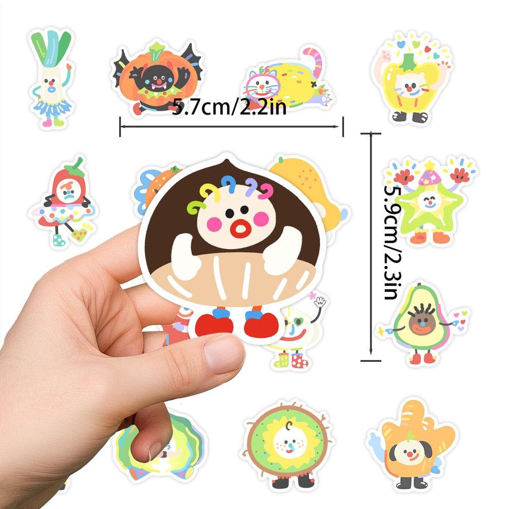 50 Hand-Painted Fruit & Vegetable Emoji Stickers - Cute Cartoon Decorations for Notebooks & Planners