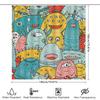 Brightly Colored Monsters Shower Curtain Set For Bathroom Decor Multicolor Cartoon Print Waterproof Fabric With Hooks (Blue)