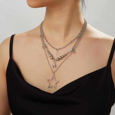 European and American Jewelry, Simple Five-pointed Star Fringed Set, Female Necklace, Retro Star Round Bead Necklace.