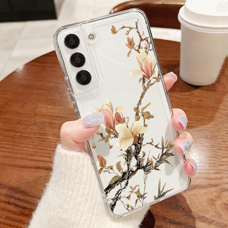 Flowers Fruits Print Case For iPhone 17 18 Pro Max Plating Lens Clear Soft Cover For iPhone 16 15 14 13 Pro Max 17E