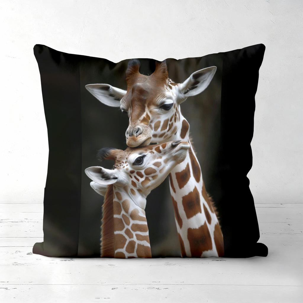 Giraffe Couple And Giraffes With Flower Hats Cushion Covers Polyester pillowcase, sofa decorative cushion cov Headboard Pillow
