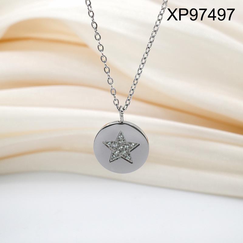 European Style Gold-Plated Titanium Steel Necklace with Rhinestone Sun and Star Design for Women – Elegant Clavicle Chain Jewelry