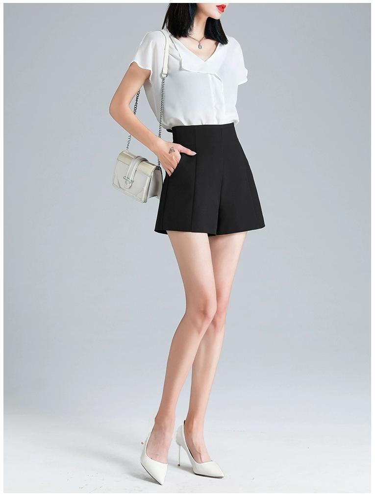 Women's Casual A-Line White Shorts: Slim, Versatile, High-Waist, Wide-Leg - 2024 Summer Fashion