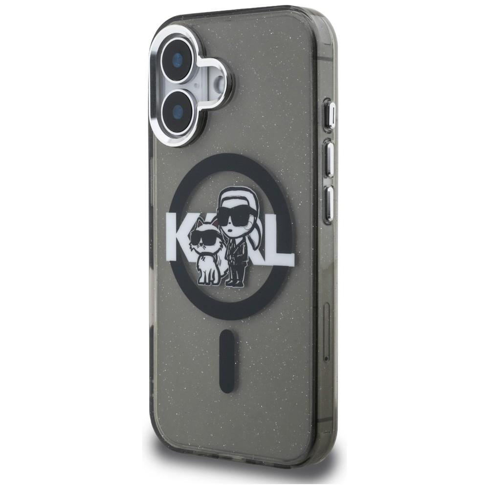 Karl Lagerfeld IML Glitter Karl & Choupette Sketch Logo MagSafe Case for iPhone 16 Black