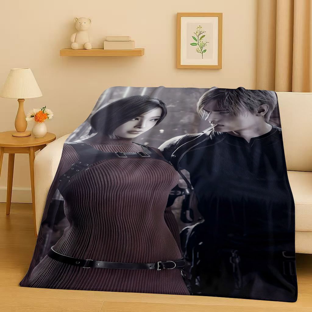 Leon R-Resident Evil Game Cartoon Gamer Flannel Blanket,Ultra Soft Warm Plush Throw for Home Bedroom Bed Sofa Cover Picnic Kids