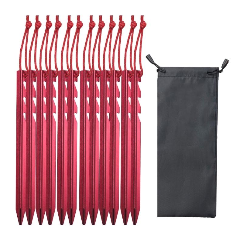 

12 шт. Колышки для тента из алюминиевого сплава, колышки для палатки, колышки для кемпинга на открытом воздухе, колышки для двора и газона для крепления палаток, тентов, навесов, подстилок красный