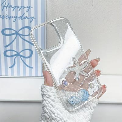 Custodia per Telefono Trasparente Fatta a Mano con Glitter Bling Conchiglia Stella Marina Paillettes per iPhone 17 Air 16 15 13 12 11 Pro Max 14 Plus XR XS Cover Morbida