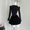 Autumn New Knitted Dress Women's Shoulder Long-sleeved Small Black Dress
