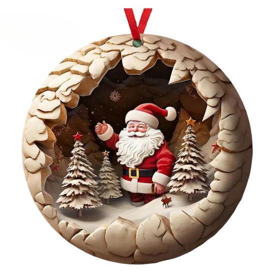 Christmas Hanging Ornament Xmas Tree Santa Pendant 2D Flat Acrylic Tree Decoration for Shopping Mall Office Hotel Bar Decor KTY