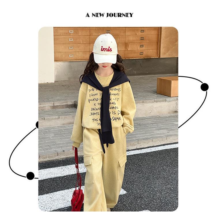 Girls' Korean-Style Sweatshirt & Cargo Pants Set 2025 - Autumn Fashion for Children
