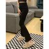 Women's High-Waisted Black Stretchy Flared Jeans for Pear-Shaped Figures - Spring/Autumn Style, Slimming, Micro-Flare, Long Pants