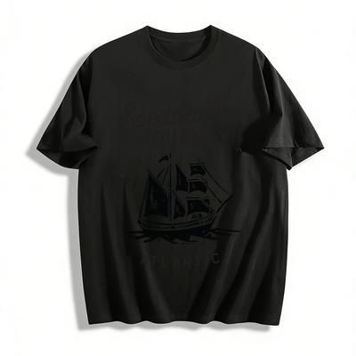 Vintage Atlantic Sailing Ship Print Casual T-Shirt Pure Cotton T-shirt
