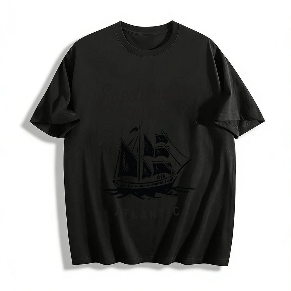 Vintage Atlantic Sailing Ship Print Casual T-Shirt Pure cotton T-shirt XXS