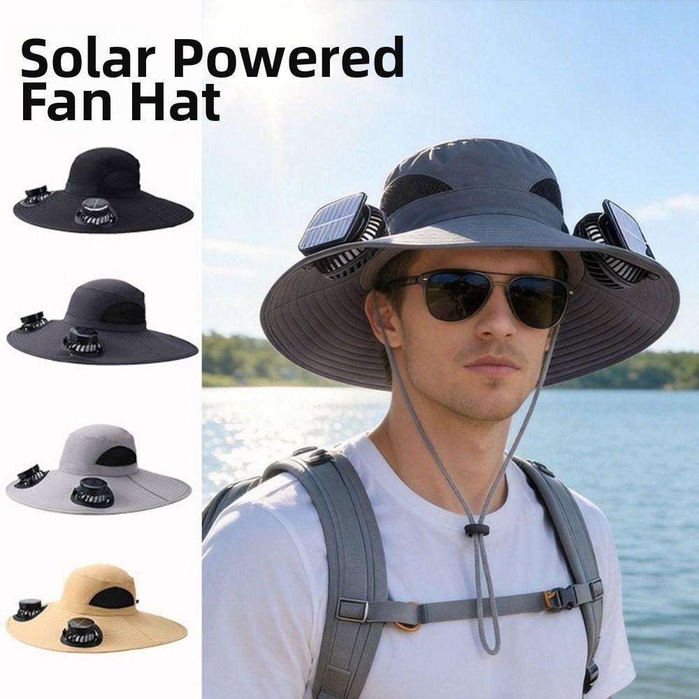 Dual Fan Summer Fan Visor Cap 3 Speeds Fishing Bucket Hat Convenient Solar Fan Hat Outdoor Travel