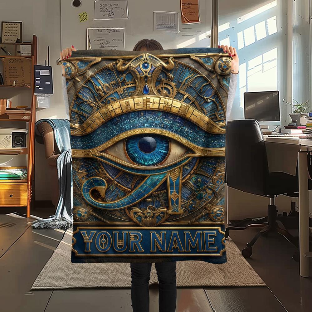 1PC Custom Name Golden Egyptian Pharaoh Patterned Flannel Blanket Suitable For All Seasons for Home Decor Warmth and Comfort Gifts Holiday Present_lx