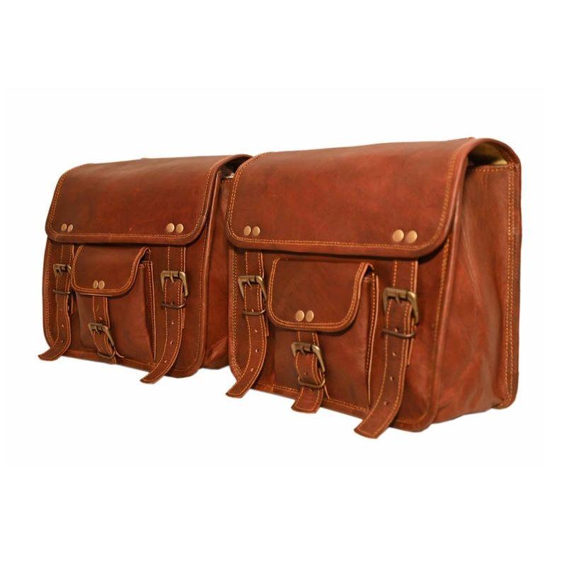 Handmade Leather Motorcycle Saddle Bags Vintage Bike Panniers