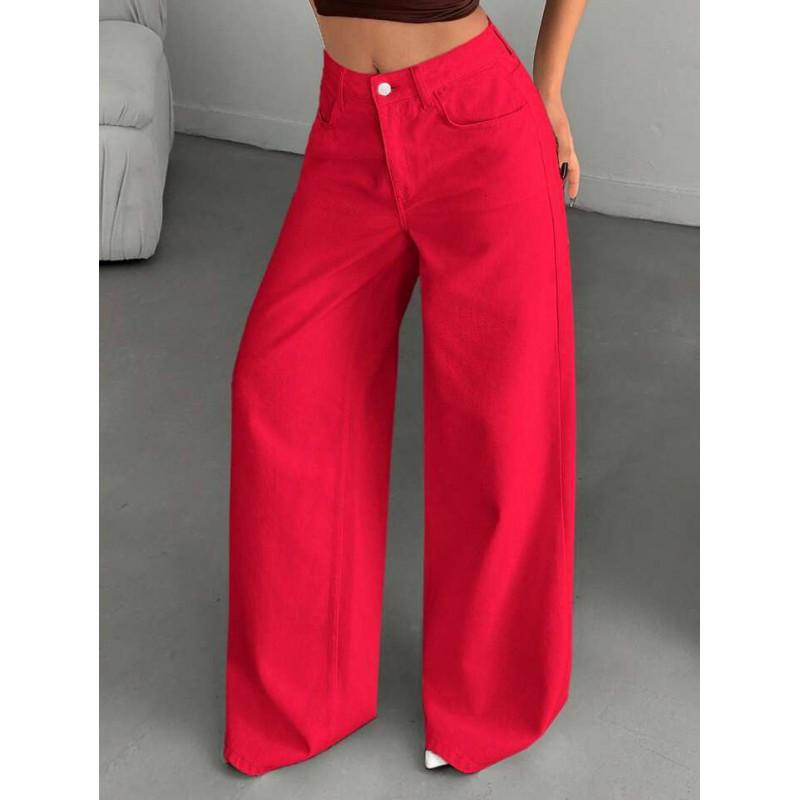 Womens High Waist Wide Leg Straight