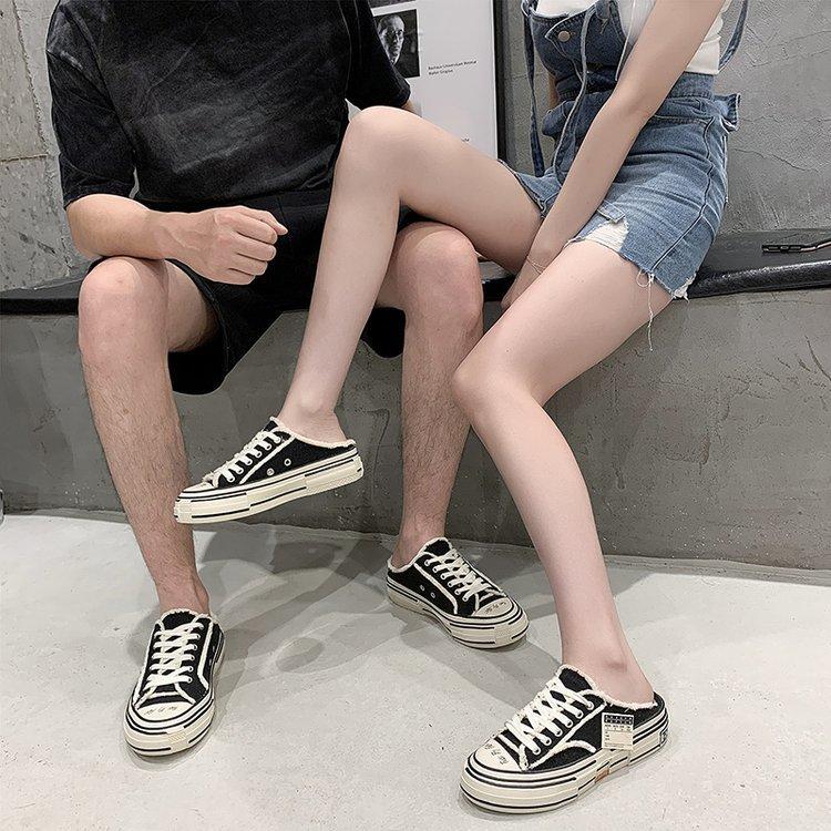 Couple bag head half slippers outer wear 2025 attack new lazy one pedal fringed beggar shoes canvas shoes