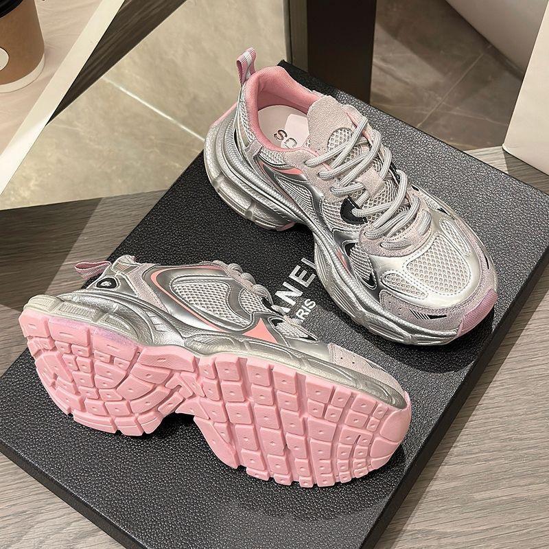 Heightened Wear-Resistant Dad Shoes Women'S  Summer New Silver Breathable Versatile Lightweight Sports Casual Shoes Women