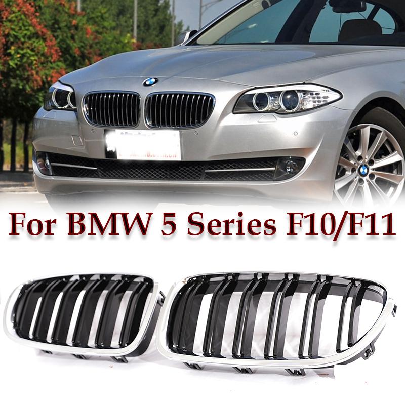 AAAOT1 Silver Chrome Frame Double Slat Kindey Grille Front M Color Racing Grill For BMW 5 Series F10 F11 520i 535i 530i 540i 2010-2017