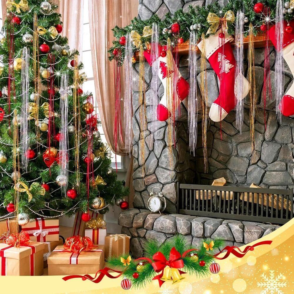 Silver Color Christmas Tree Metal Wire Tinsel Foil Fringe Christmas Decoration Supplies
