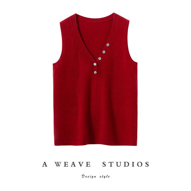 2025 Autumn/Winter French V-neck Sleeveless Slimming Cashmere Knit Vest