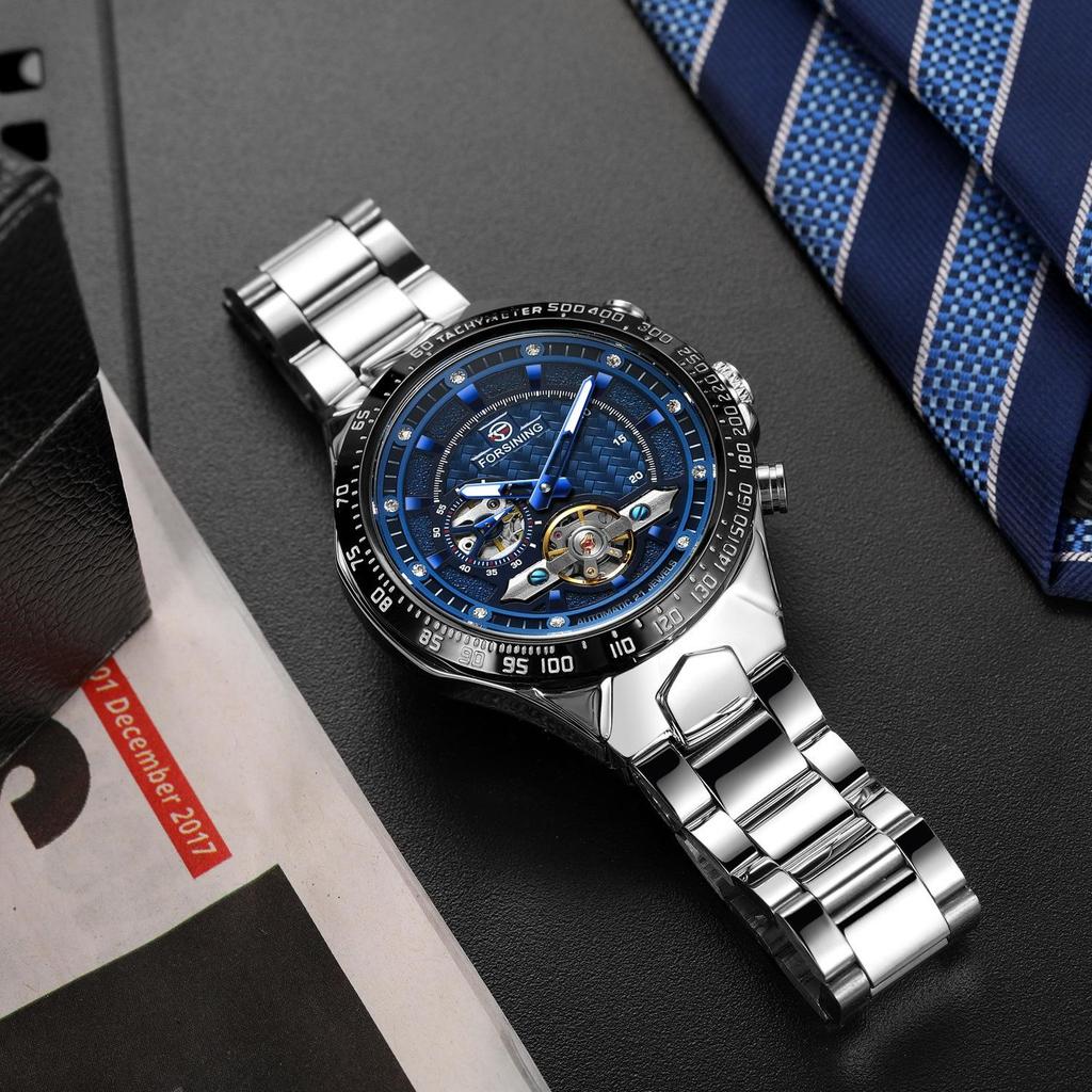 Forsining Automatic Mechanical Men Wristwatch Hollow Sport Male Luxury Tourbillon Watch Independent Seconds Dial Wristwatch