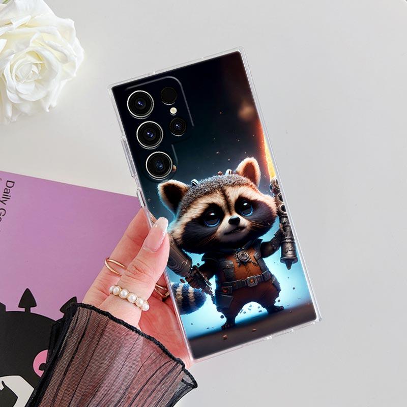Cute Marvel Baby Groot Rocket Transparent Case For Samsung Galaxy S26 S25 Ultra S24 S22 S26 Plus S20 S23 S21 S25 FE Clear Cover