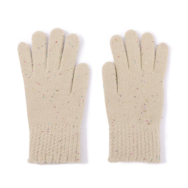 Winter Adult Gloves Women's Color Dot Bow Dew Finger Riding Gloves Women's Outdoor Double Layer Thickened Warm Gloves Men's