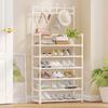 Shoe and Hat Rack Floor Standing with Hooks Metal Integrated Rack Multi-storey Large Capacity Living Room Household Shoe Cabinet