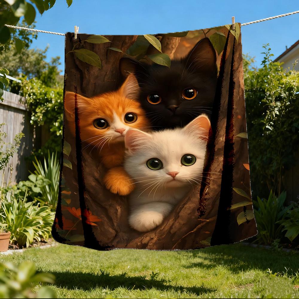

1pc Cat Treehouse Outdoor Flannel Blanket Gift For Boys Girls Adults, Family Friends 80x120cm