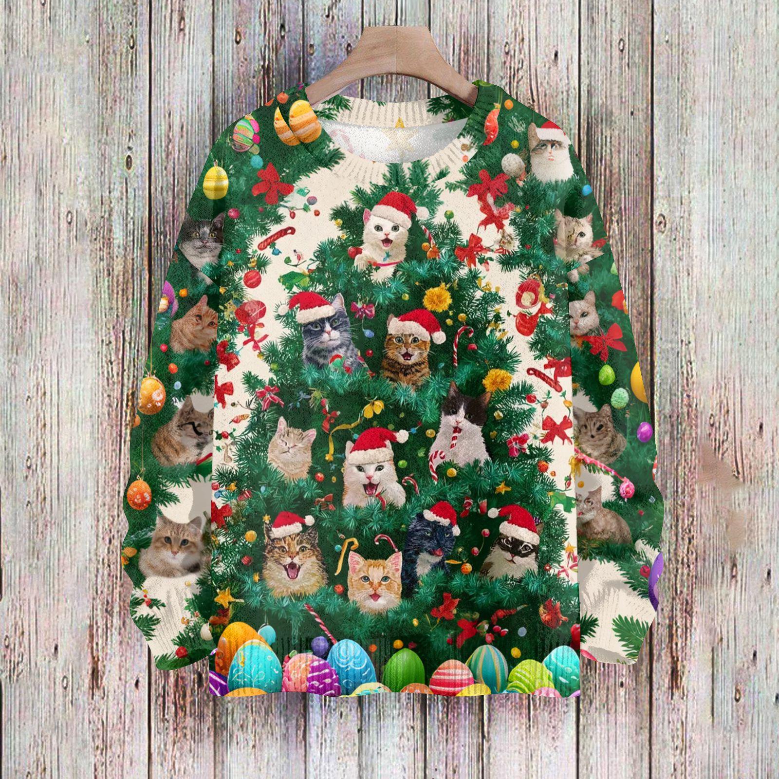 

Рождественские толстовки для женщин Вязаный свитер Милая рубашка Осенний свитер с круглым вырезом Топы M