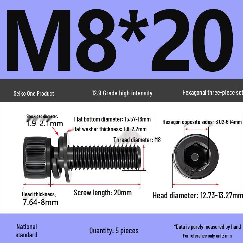 12.9 Grade M4-M12 Socket Head Cap Screw with Washer: Three-Piece Cylindrical Bolt