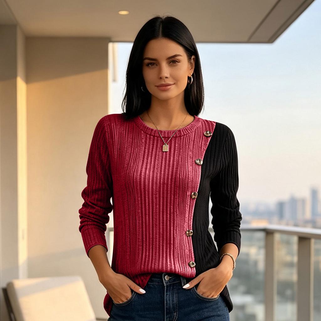 Women's Long Sleeve Colorblock Knit Sweater for Travel Casual