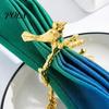 Hollow Design Napkin Ring Ring, Vintage Branch & Bird with Gold Finish, Open-End Holder for Plated Cloth Linen Dinner Napkins, Wedding Banquet