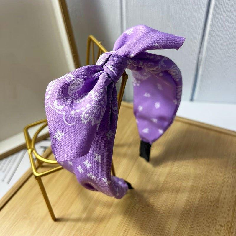 Boho Floral Print Headbands Bow Wide Brimmed Head Hoop For Women Vintage Elegant Headwear Cross Knot Hair Hoop For Vocation