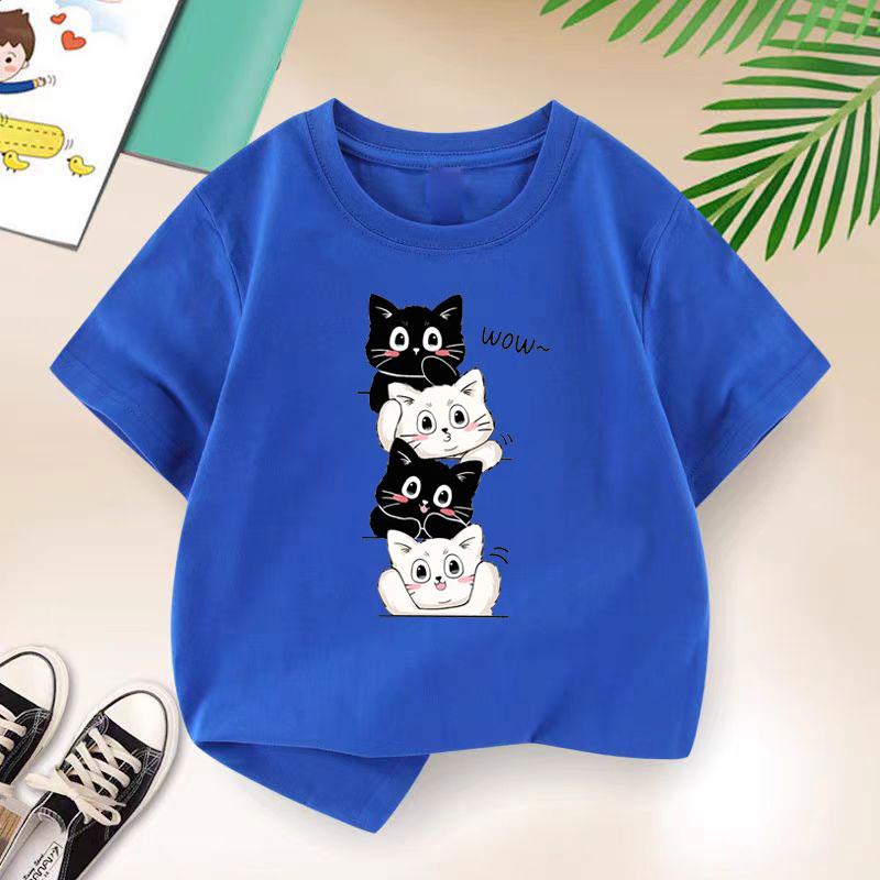 Kattfamiljen T-shirt för Pojkar Ny Bomull Barn T-shirt Söt Barn Casual Kläder Tonåring Baby Pojke Sommar Toppar 2-14 År