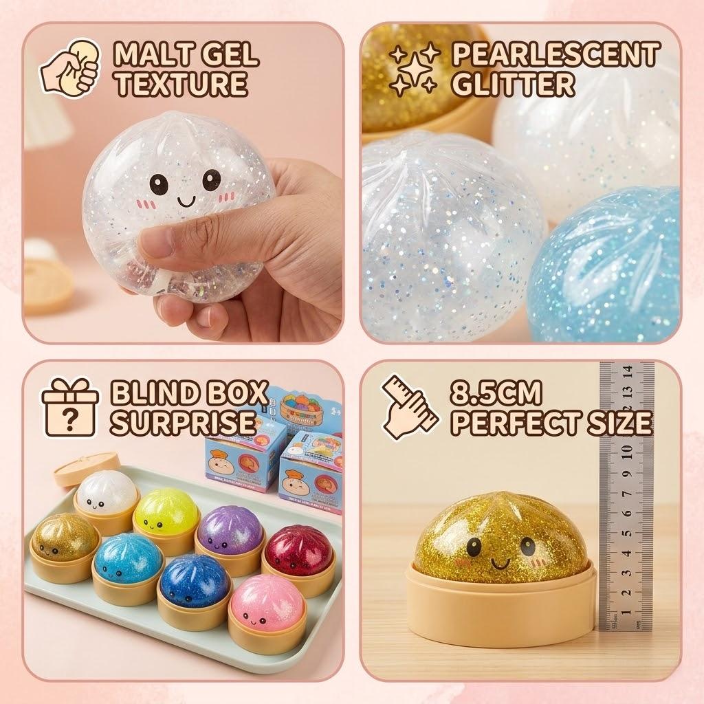 Maltose Giant Dumpling Squishy: Big Dough Squeeze Ball with Bamboo Steamer, Premium Taba Fidget, Office Stress Venting Toy