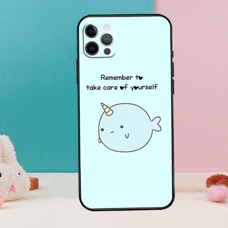 Cute Sea Narwhal Quotes Phone Case For iPhone 17 Air 16 15 14 13 12 11 Pro Max 12 13 Mini 15 16 Plus 16e Cover Coque