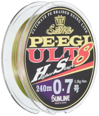 SUNLINE Saltymate PE Squid Jig ULT HS8 240m 0.7 5.3kg 8-Piece Set In White, Pink, and Light Green