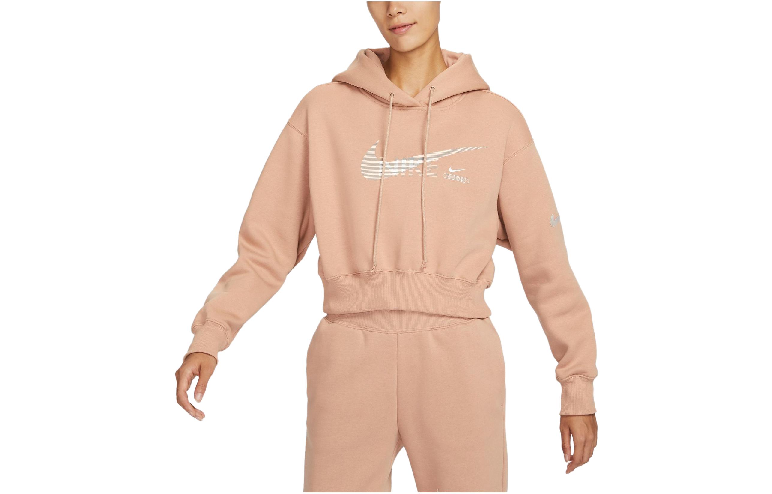 Nike Letter Print Hooded Casual Loose Fit Fleece Lined Sweatshirt Women s Phellodendron DR5614-200 S