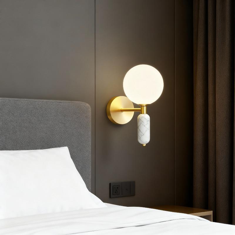 European Modern Minimalist LED Copper Wall Lamp Marble Living Room Dining Room Bar Bedroom Bedside Lamp Decorative Lighting
