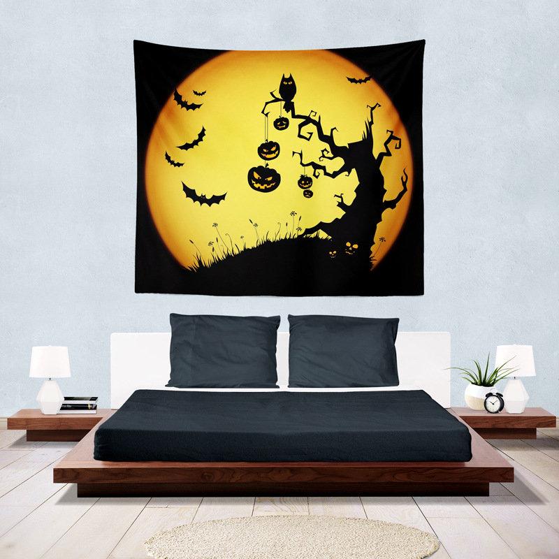 Halloween Kids Costume Tapestry Wall Hanging Jack O Lantern Full Moon Bat Spooky Night Aesthetic Wall Art Bedroom Decor