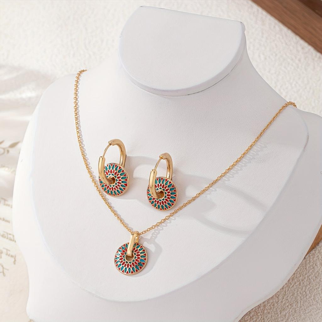 Fashionable and elegant hand-painted floral pattern simple and exquisite design women's jewelry set